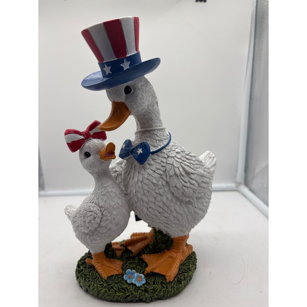 Patriotic Porch Goose Family Statue Uncle Sam 4th of July Decor